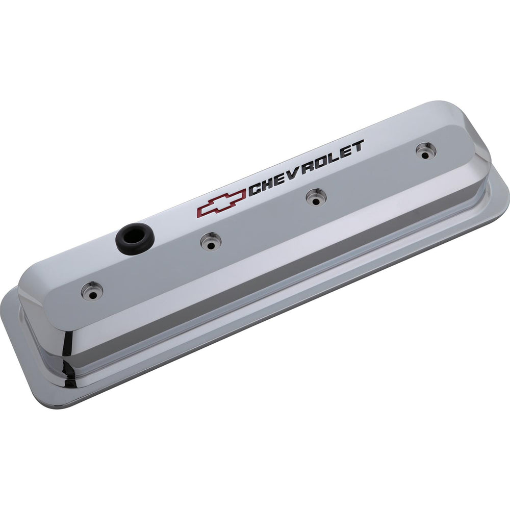 CHEVROLET & BOWTIE EMBLEM DIECAST SLANTEDGE VALVE COVERS CENTER BOLT S/B V8 8