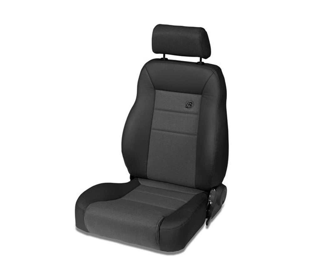 ~(37.2 lbs. 34X24X22)~ Trailmax II Pro Seat Driver side Front center fabric insert Black Denim Jeep 76-06 CJ7 AND Wrangler; 97-02 req. Adapter 51256; 03-06 req. Adapter 51245 Drvr/51248 Psngr