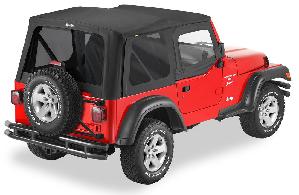 ~(20 lbs. 32X9X9)~ Replace-a-Top Fabric-only Soft Top Black Denim Jeep 97-02 Wrangler; Includes door skins; Tinted side and rear windows