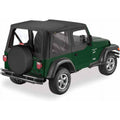 Replace-a-Top Fabric-only Soft Top Black Denim Jeep 97-02 Wrangler; No door skins included; Clear side and rear windows