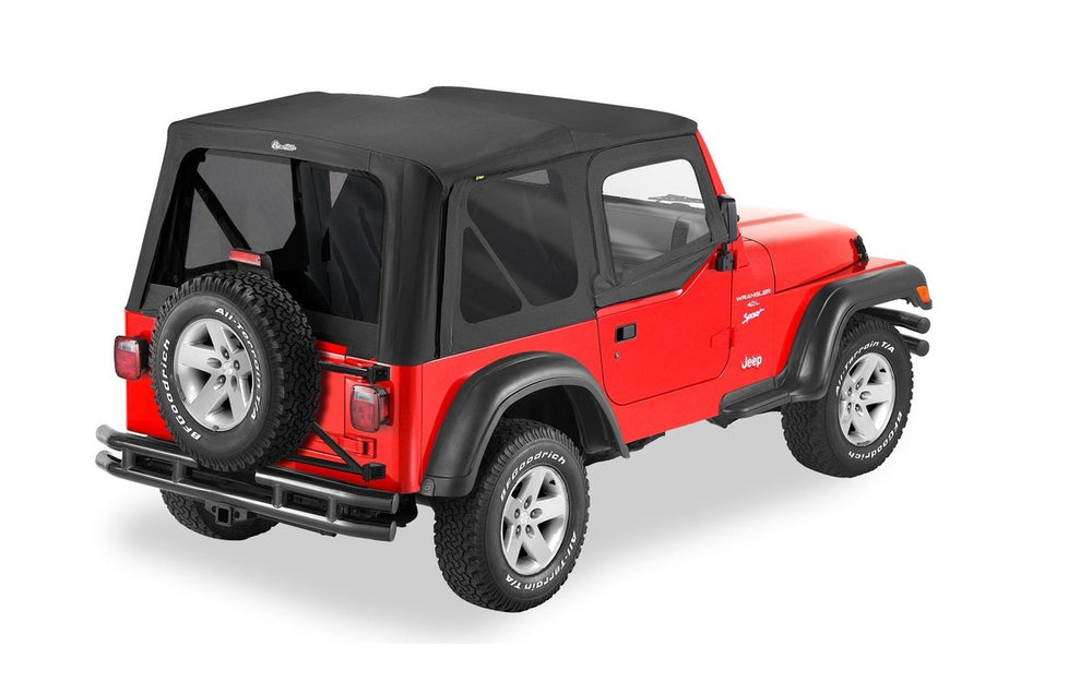 ~(20 lbs. 32X9X9)~ Replace-a-Top Fabric-only Soft Top Black Diamond Jeep 03-06 Wrangler; Except Unlimited; No door skins included; Clear side and rear windows