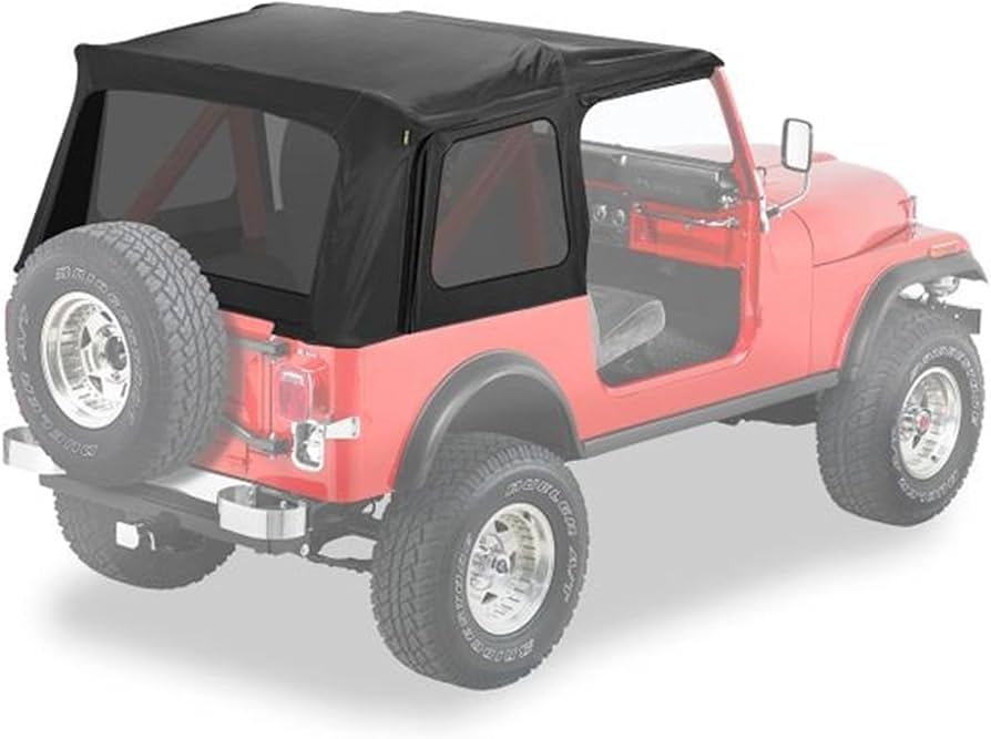 ~(39 lbs. 46X39X5)~ Supertop Classic Replacement Soft Top Black Denim Jeep 76-95 CJ7/Wrangler; No doors included; Tinted side and rear windows