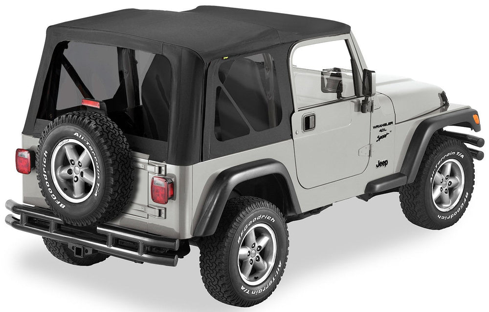 ~(57 lbs. 58X28X6)~ Supertop NX Complete Replacement Soft Top Black Denim Jeep 97-06 Wrangler; Except Unlimited; No doors included; Tinted side and rear windows