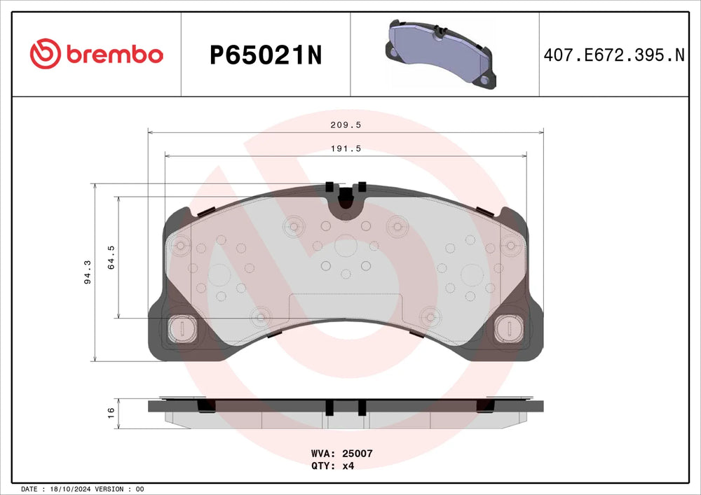 Brembo 11-18 Porsche Cayenne/15-18 Macan/10-13 Panamera Front Premium NAO Ceramic OE Equivalent Pad