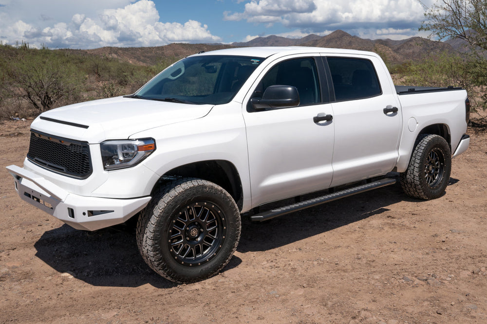 0721 TUNDRA CREW MAX 5IN OEM STYLE FULL TREAD SLIDE TRACK RUNNING BOARDS BLACK TEXTURED ALUMINUM