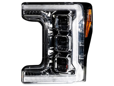 ~(29 lbs. 26X26X20)~ Ford Superduty 17-19 F250/F350/F450/F550 LED HI AND LOW BEAM PROJECTOR HEADLIGHTS w/ Ultra High Power Smooth OLED DRL AND SCANNING SWITCHBACK High Power Amber LED Turn Signals - Clear / Chrome