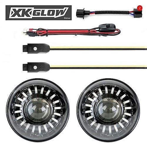 XK Glow 2pc 7in RGB Jeep JK TJ Headlight Kit w/ Dual-Mode Dash Mount Controller