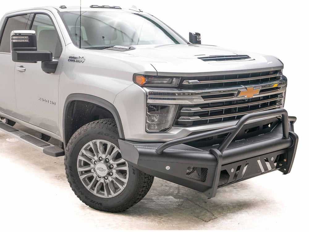 Chevy 2500-3500 HD Black Steel Elite front pre-runner guard w/ tow hooks