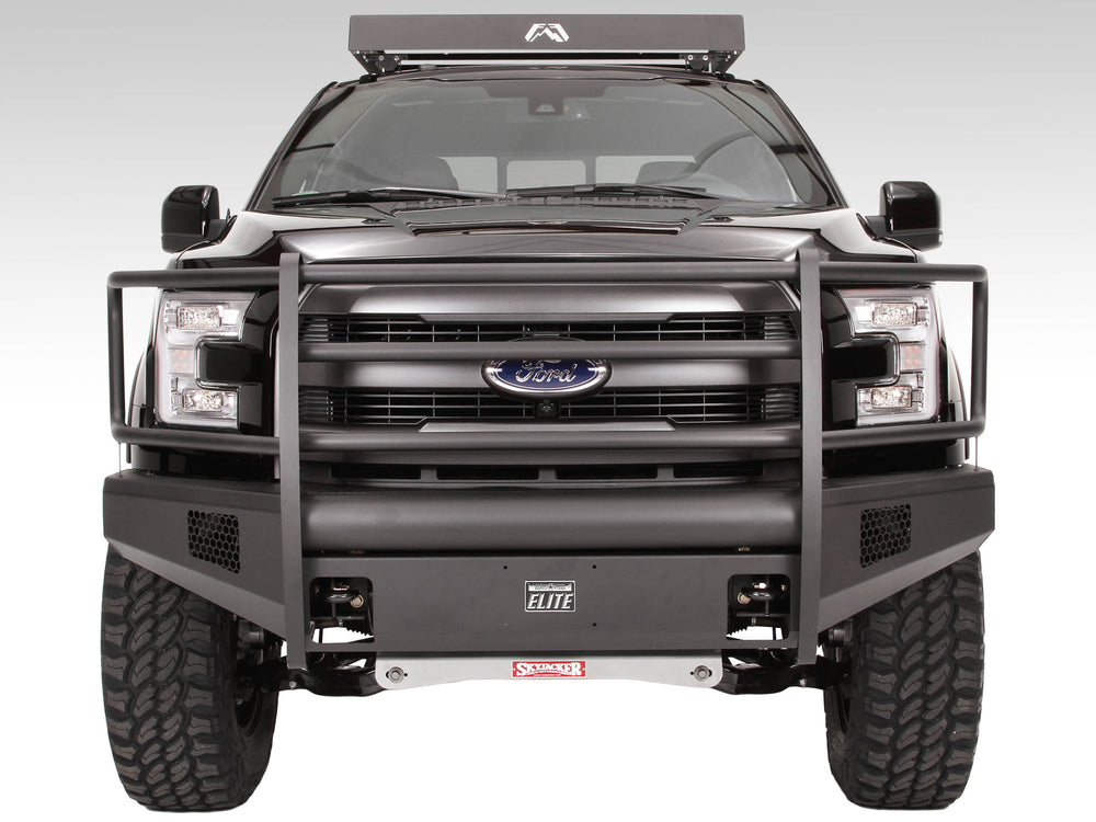 1517 F150 BS ELITE FULL GRILL GUARD W/ TOW HOOKS MATTE BLACK