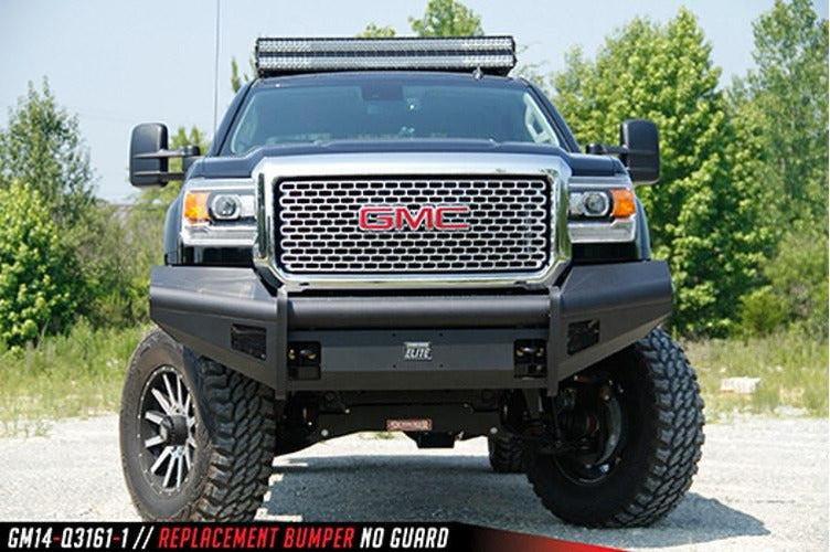 15C SIERRA 2500/3500 FRONT ELITE RANCH BUMPER W/ NO GUARD W/ TOW HOOKS MATTE BL