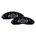 Set Of 4 Caliper Covers Engraved Front And Rear 100 Anniversary Logo Black Finish Silver Characters 2019-2024 Chevrolet Silverado MGP Caliper Covers