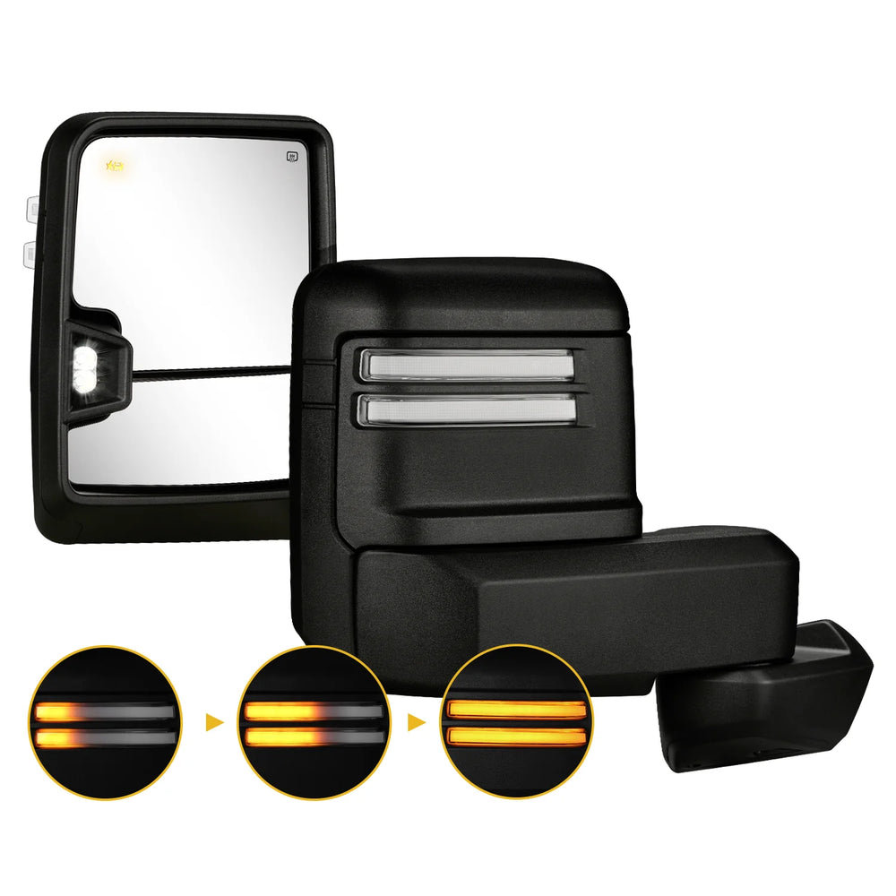 Towing Mirrors with Power Glass, Heat, Turn Signals, Puddle