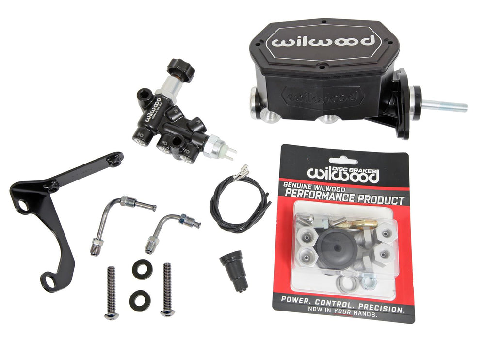 Wilwood Compact Tandem M/C - 7/8in Bore w/Bracket and Valve fits Mustang (Pushrod) - Black