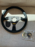 Momo Prototipo Steering Wheel 350 mm - Black Leather/Wht Stitch/Black Spokes