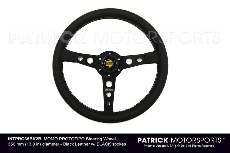 Momo Prototipo Steering Wheel 350 mm - Black Leather/Wht Stitch/Black Spokes
