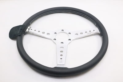 Momo California Steering Wheel 360 mm - Black Leather/White Stitch/Polished Spokes