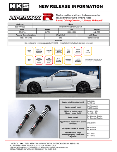 HKS Hipermax R JZA80 Full Kit