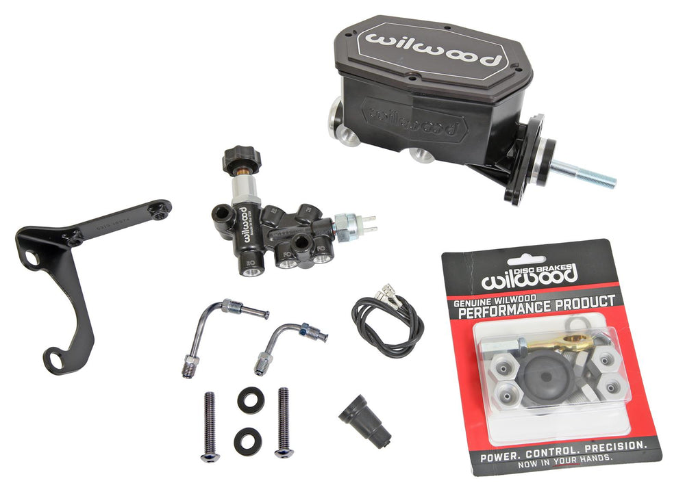 Wilwood Compact Tandem M/C - 1in Bore w/Bracket and Valve fits Mustang (Pushrod) - Black