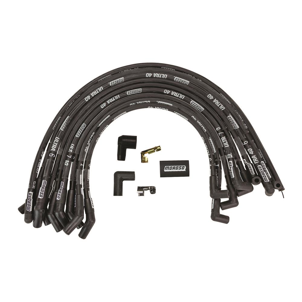 Moroso Ford 429-460 Ignition Wire Set - Ultra 40 - Sleeved - HEI - 135 Degree - Black