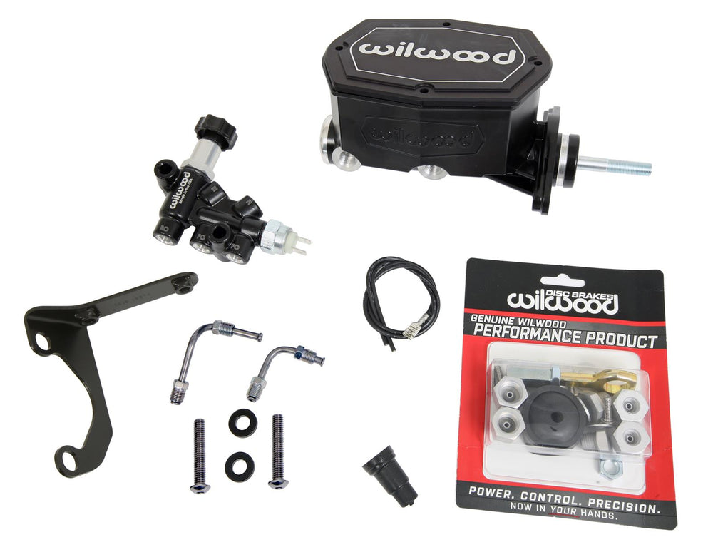 Wilwood Compact Tandem M/C - 15/16in Bore w/Bracket and Valve fits Mustang (Pushrod) - Black