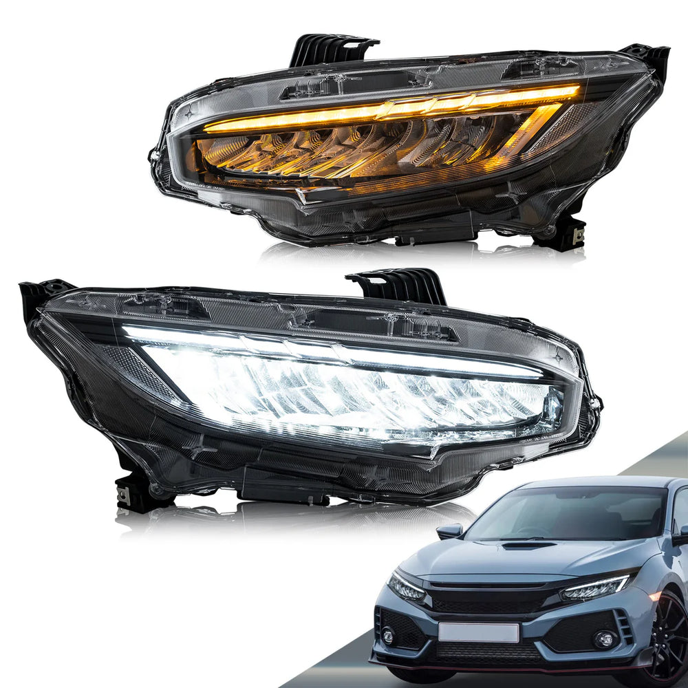 LED Headlights Smoked Diamond White Sequential Amber