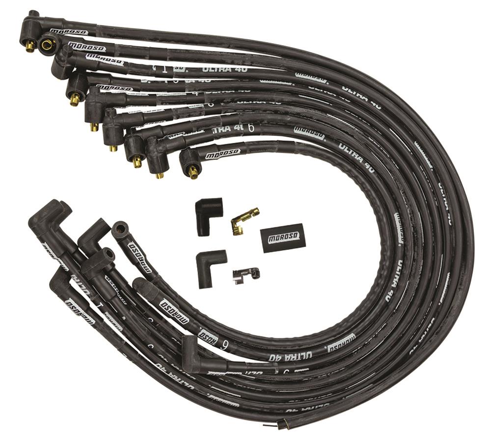 Moroso Chevrolet Small Block Ignition Wire Set - Ultra 40 - Sleeved - Non-HEI - 90 Degree - Black