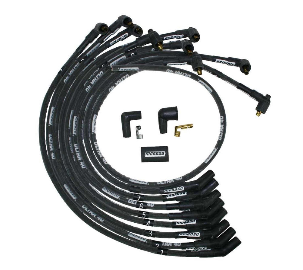 Moroso Ford 289-302 Ignition Wire Set - Ultra 40 - Sleeved - Non-HEI - 135 Degree - Black