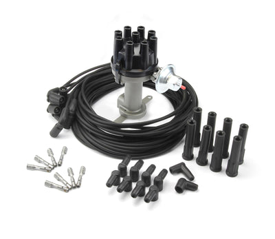 DISTRIBUTOR KIT WITH PLUG WIRES ALL LS CAST FINISH FORD STYLE