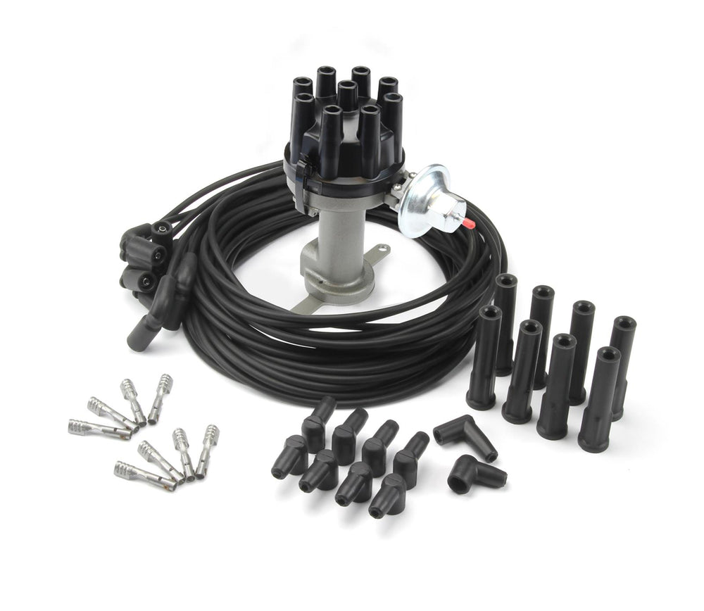 DISTRIBUTOR KIT WITH PLUG WIRES ALL LS CAST FINISH FORD STYLE