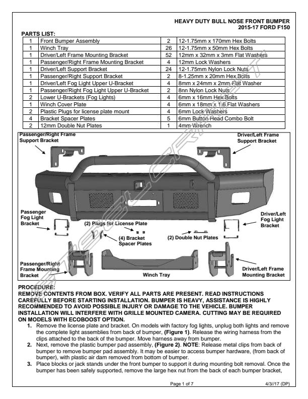 1517 F150 BLACK HD BULLNOSE FRONT BUMPER