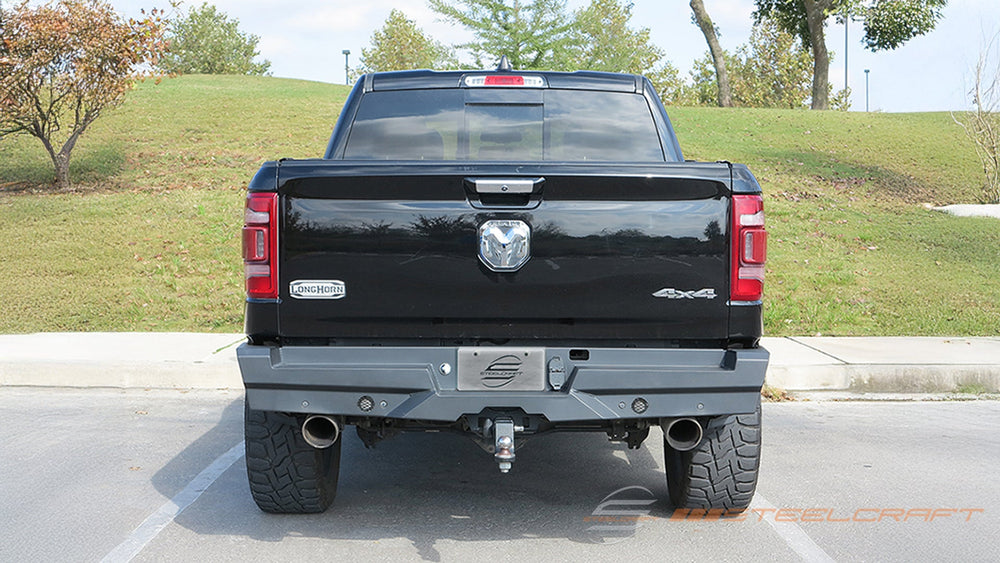 19C RAM 1500 (INC REBEL) REAR ELEVATION BUMPER FINE TEXTURED BLACK