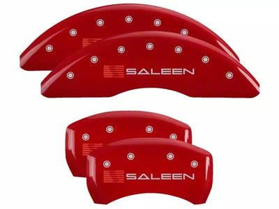 SET OF 4 CALIPER COVERS ENGRAVED FRONT/REAR SALEEN SILVER CHARACTERS RED POWDE