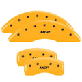 SET OF 4 CALIPER COVERS ENGRAVED FRONT/REAR MGP BLACK CHARACTERS YELLOW POWDER
