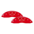 SET OF 4 CALIPER COVERS ENGRAVED FRONT/REAR BOWTIE SILVER CHARACTERS RED POWDE