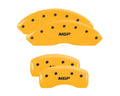 SET OF 4 CALIPER COVERS ENGRAVED FRONT/REAR MGP BLACK CHARACTERS YELLOW POWDER