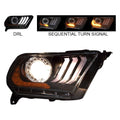 1012 FORD MUSTANG DRL PROJECTOR HEADLIGHT WITH SEQUENTIAL TURN SIGNAL(BLACK/CLEAR)