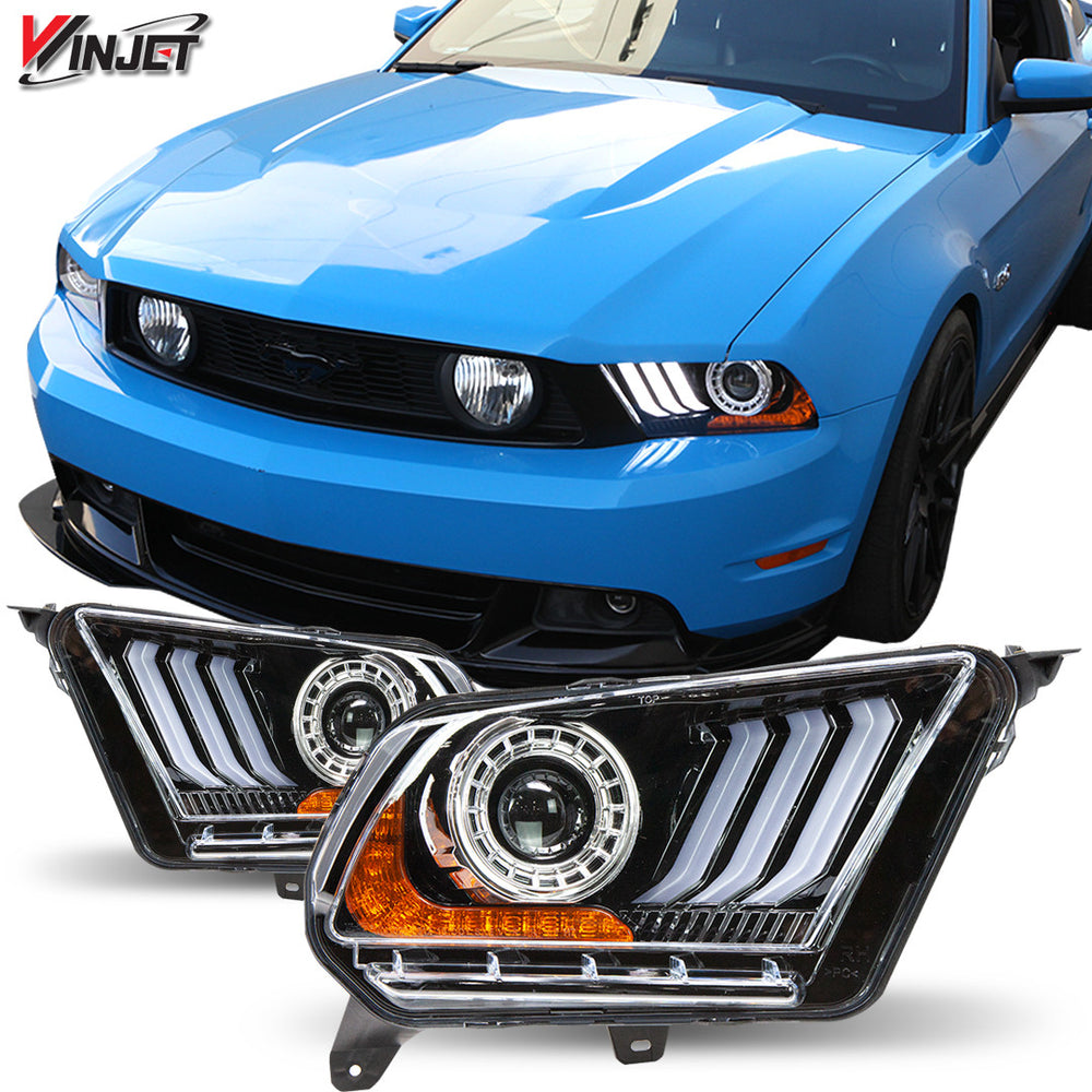 1012 FORD MUSTANG DRL PROJECTOR HEADLIGHT WITH SEQUENTIAL TURN SIGNAL(BLACK/CLEAR)