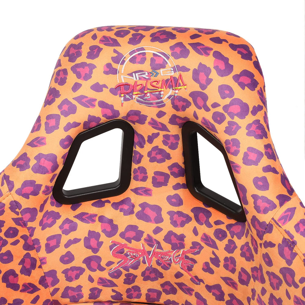 NRG FRP Bucket Seat PRISMA SAVAGE Edition White Pearlized Back Wild Thornberry Leopard Print - Large