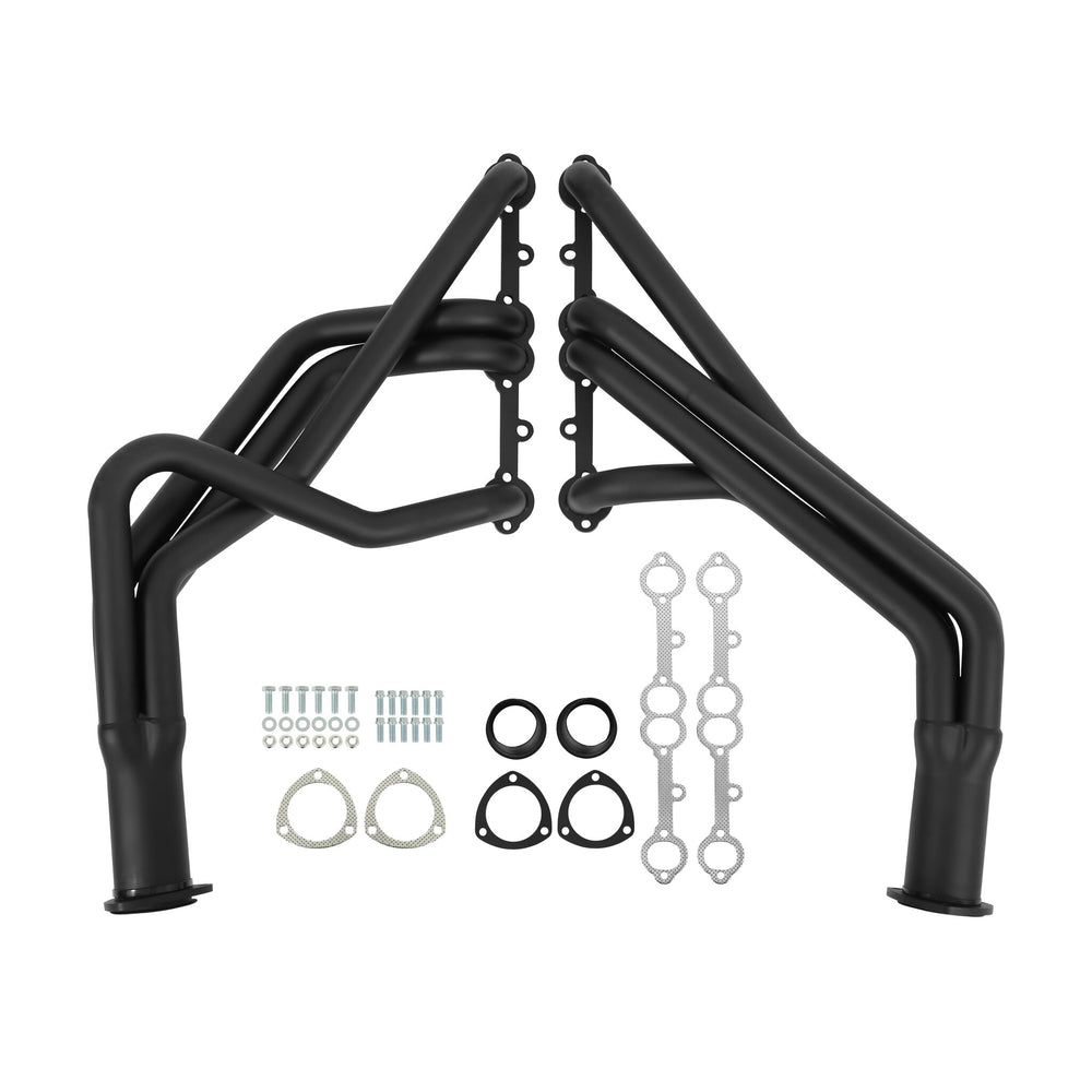 Long Tube Header Black Paint 1955-1957 Chevy 265-400 Tube Size 1.625 Inch Collector Size 3 Inch Port Shape Round Port Will Not Fit Convertible Models FlowTech