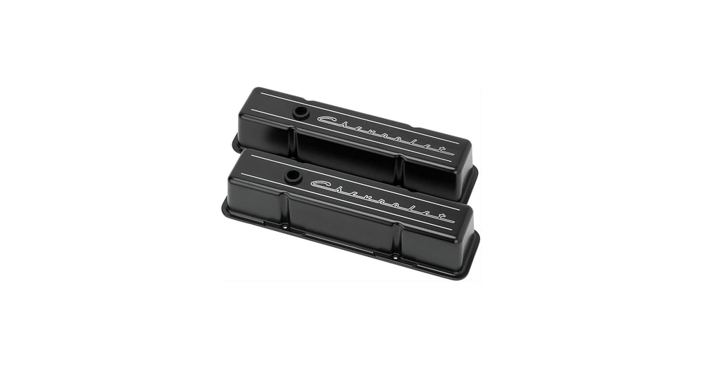 SBC Tall Valve Covers Chevrolet Script Black