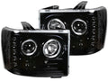 ~(20.5 lbs. 25X21X17)~ GMC Sierra 07-13 (2nd GEN) PROJECTOR HEADLIGHTS w/ CCFL HALOS and DRL - Smoked / Black