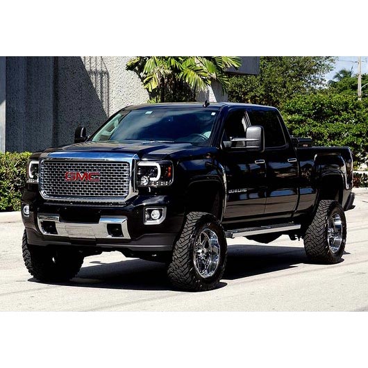 ~(10 lbs. 24X20X19)~ GMC Sierra 14-18 1500 (3rd GEN) and 14-19 2500/3500 PROJECTOR HEADLIGHTS w/ SMOOTH OLED HALOS and DRL - Smoked / Black