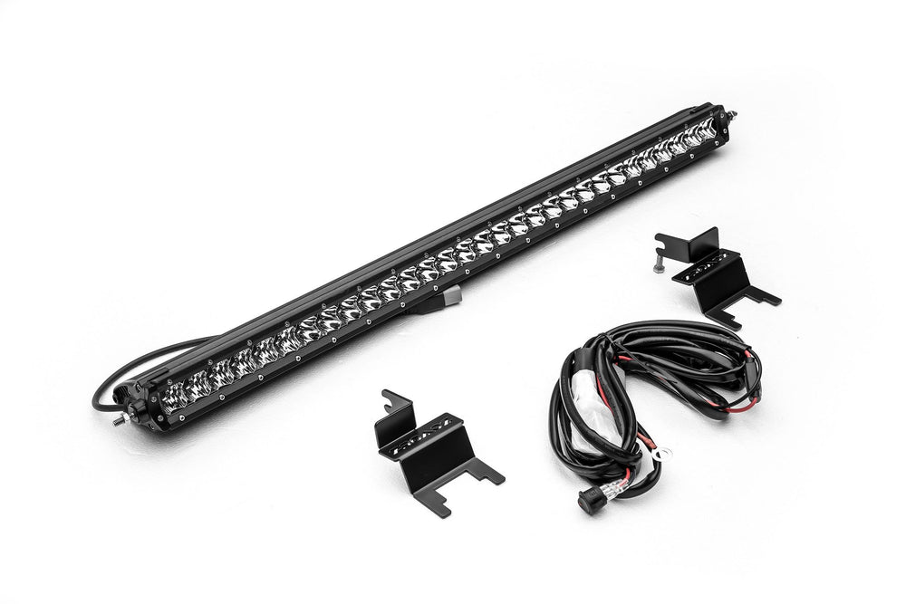 ~(11 lbs. 43X7X7)~ Rear Window Hinges Bracket Kit Includes (1) 30In Single Row Slim Line LED Light No Cut No Drill Installation Black Powder Coated Includes Universal Wire Harness