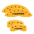 SET OF 4 CALIPER COVERS ENGRAVED FRONT/REAR MOPAR BLACK CHARACTERS YELLOW POWD