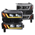 1921 CHEVY SILVERADO LED HEADLIGHT WITH SEQUENTIAL TURN SIGNAL & CHROME PROJECTOR LENSBLACK/CLEAR