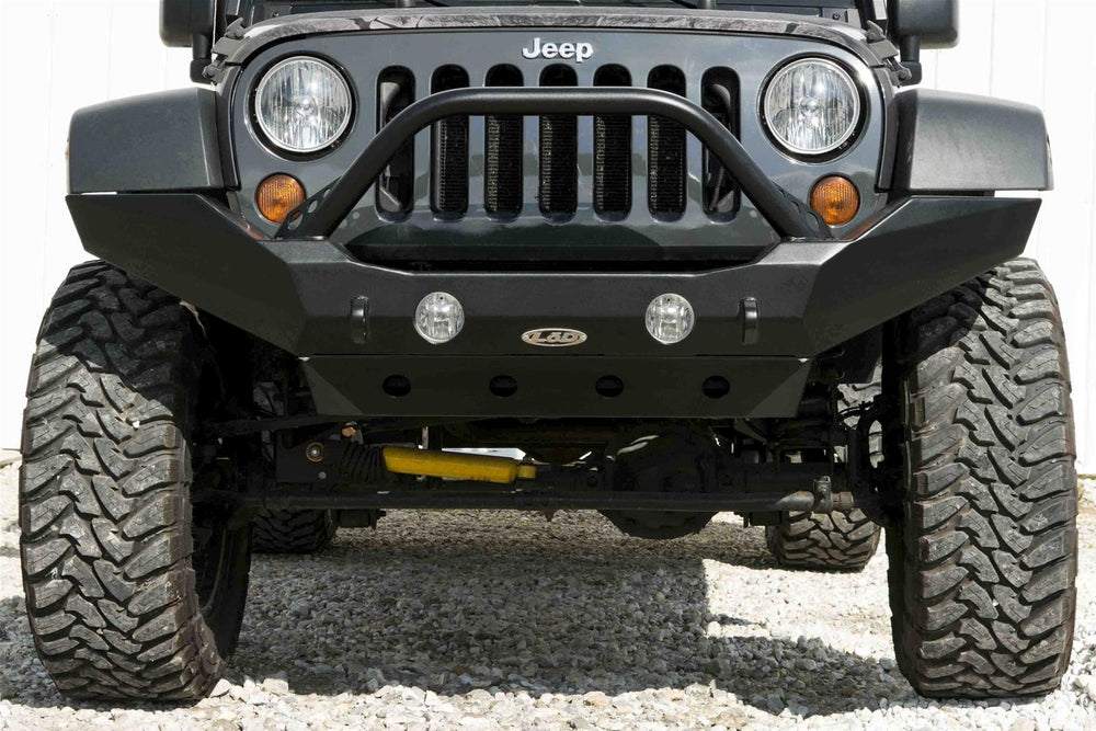 ~(95 lbs. 75X20X13)~ Destroyer Full-Width Front Bumper w/ Bull Bar Black Powder Coated 2007-2017 Jeep JK Wrangler