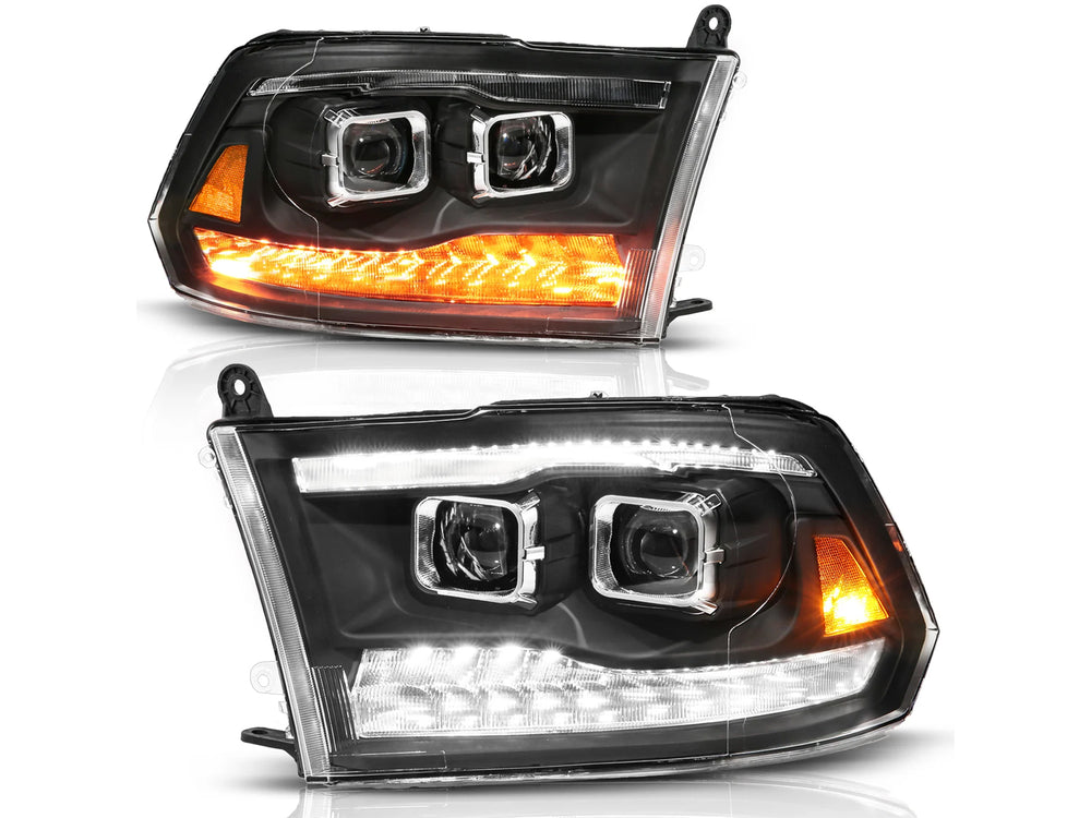 ANZO 09-19 Dodge RAM 1500 / 10-18 2500/3500 LED Proj Headlights SeqSig Black - Pair