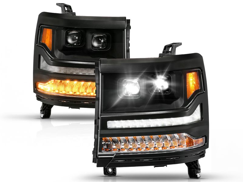 ANZO 16-18 Chevy Silverado 1500 (Factory HID Models ONLY) Full LED Proj Headlights Black - Pair