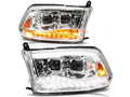 ANZO 09-19 Dodge RAM 1500 / 10-18 2500/3500 LED Proj Headlights SeqSig Chrome - Pair