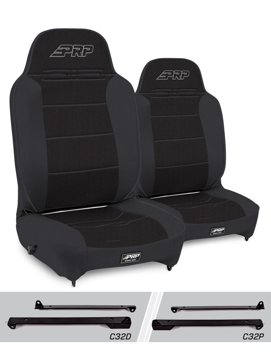 PRP Jeep Wrangler CJ7/YJ Enduro High Back Reclining Suspension Seats Kit (Pair) Black